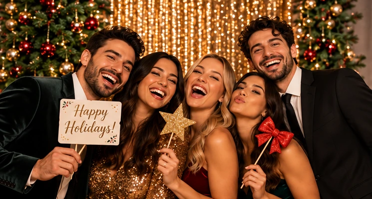 Guests celebrating at a holiday party