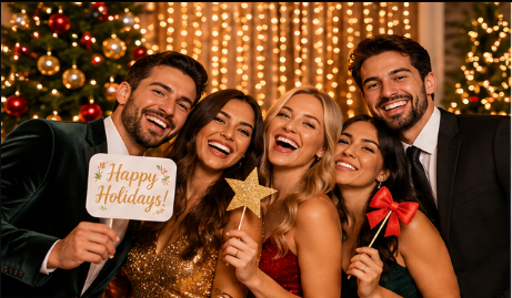 Guests enjoying an elegant winter holiday party