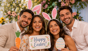 Guests enjoying an Easter celebration with photo props