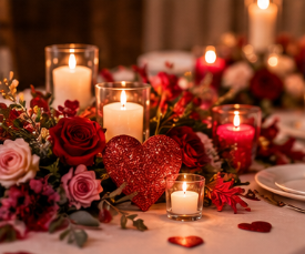 Valentine's Day celebration with flowers and candlelight